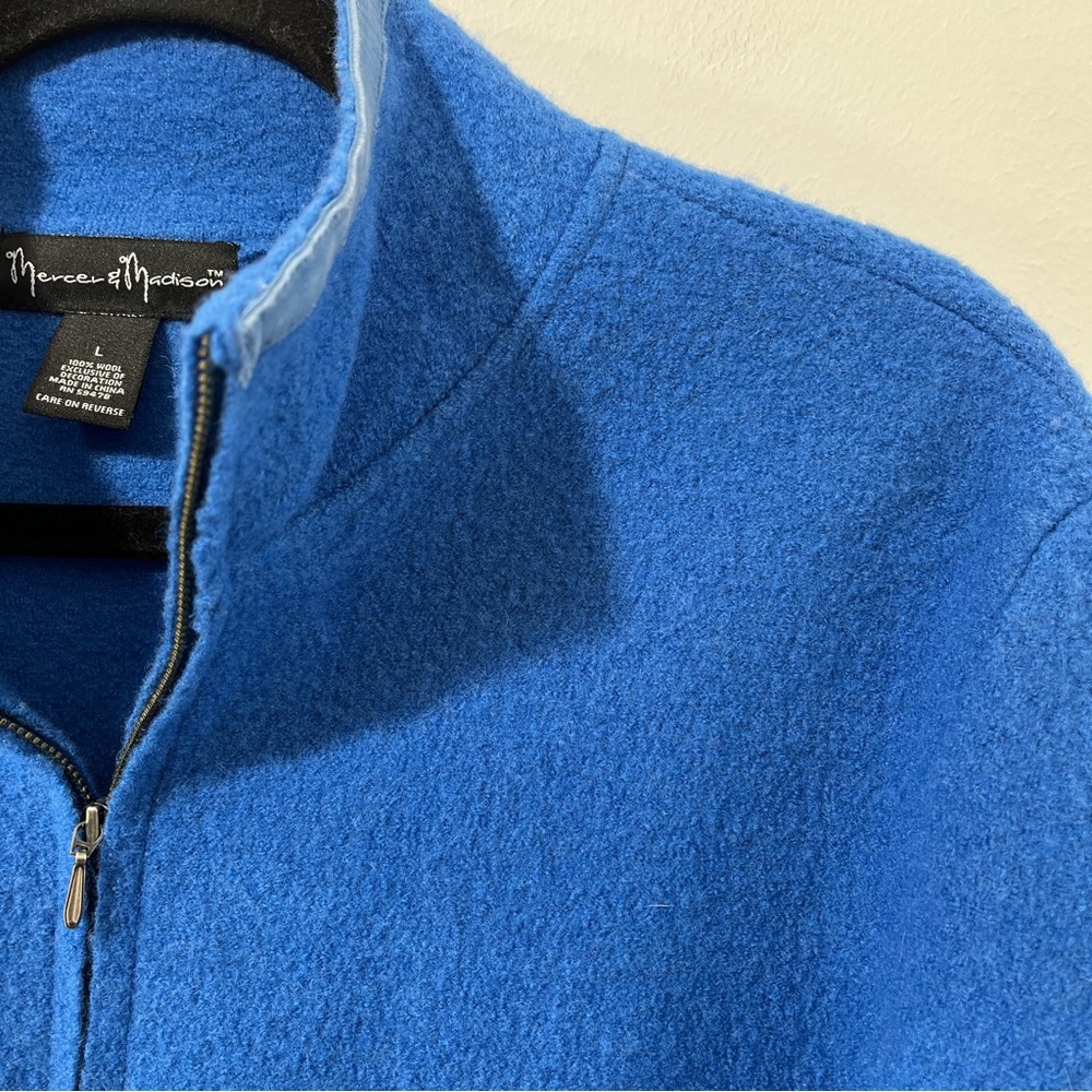 Mercer & Madison Boiled Wool Cobalt Blue Cardigan Sweater Zipped Jacket [sz L] - Picture 4 of 10
